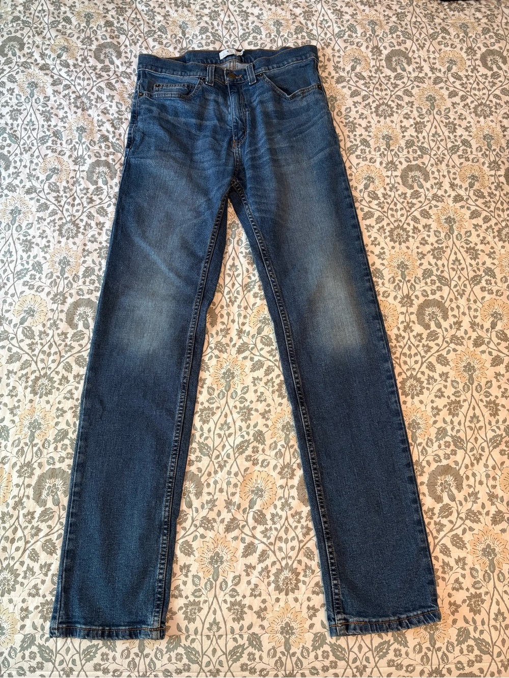 True Craft Slim Men's Jeans in Blue Denim with Gold Stitching